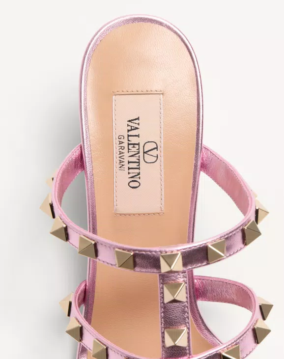 Valentino Rockstud Slide Sandal In Laminated Nappa 60Mm - Image 7